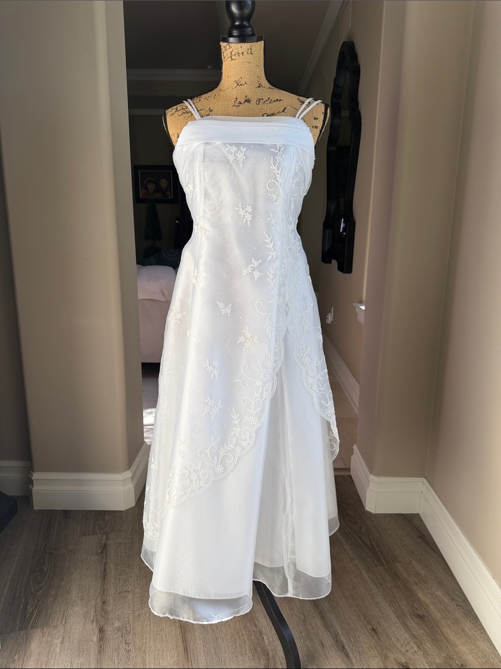 White Embroidered A-Line Spaghetti Strap Dress